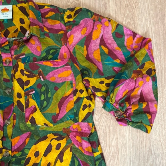 FARM RIO 100% Linen Tropical Banana Playsuit Romper Size Large GUC - Picture 6 of 9